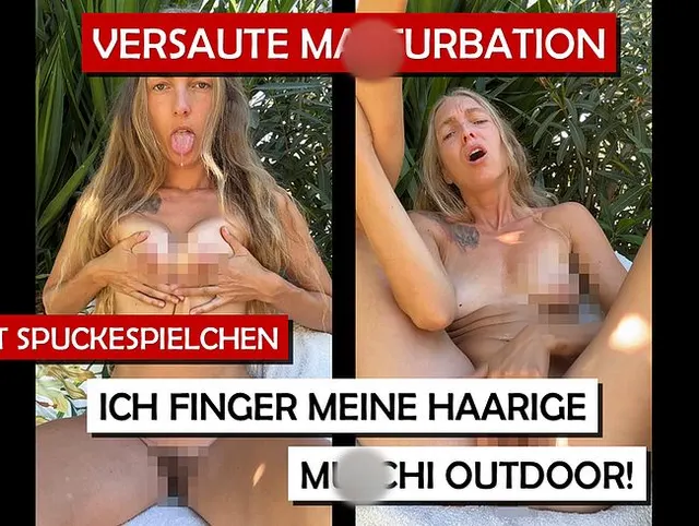 Versaute Masturbation mit Spuckespielchen outdoor!