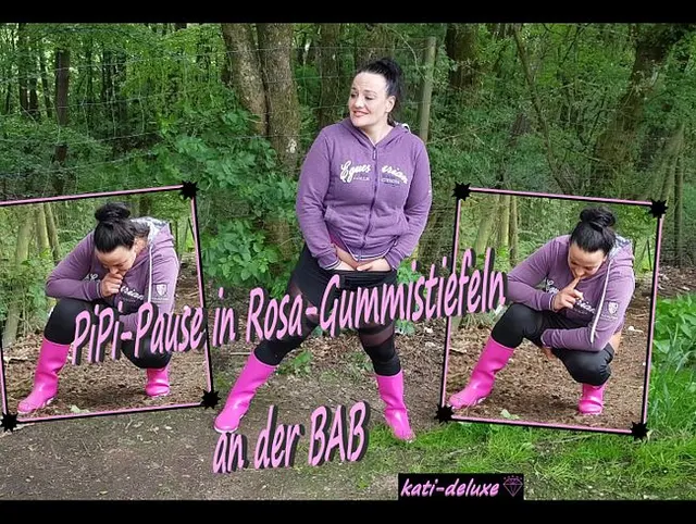 PiPi Pause in Rosa-Gummistiefeln an der BAB