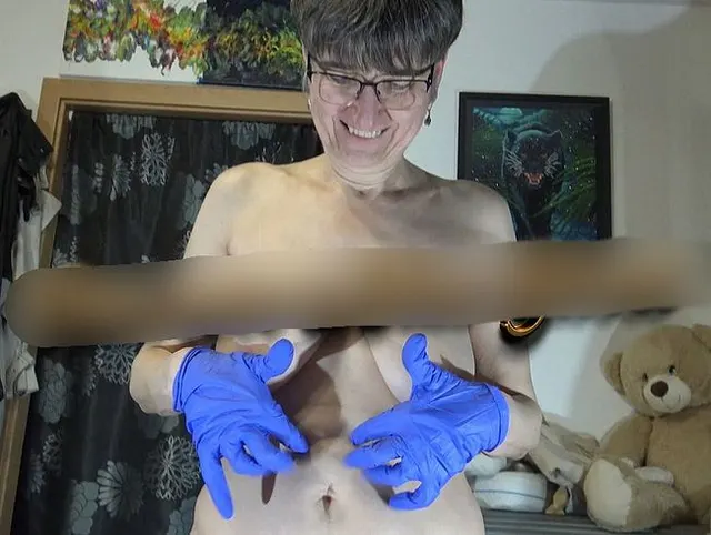 Cum over Blue Gloves