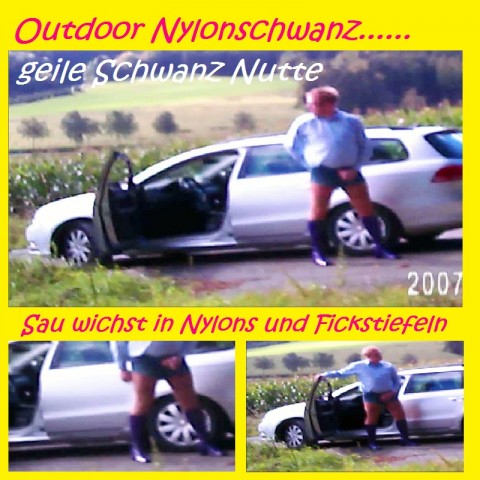 TV Schwanz wichst outdoor am Auto