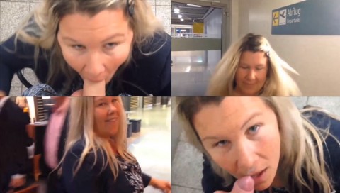 PUBLIC BLOWJOB am Flughafen mit Miss-Busty-MilF und Spermawalk