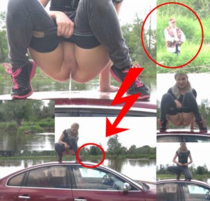 PISSEN AUF DEM AUTODACH NEBEN E.ANGLER