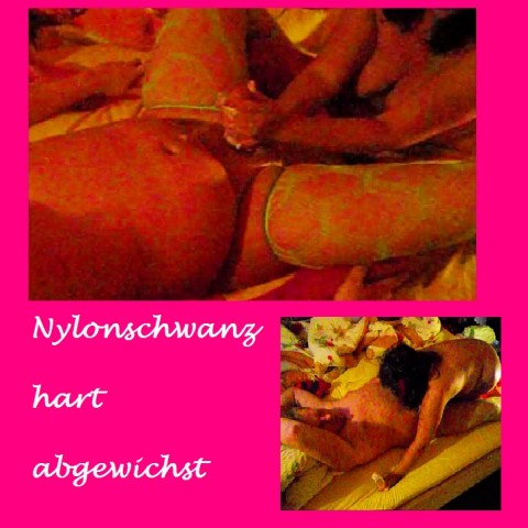 Schwanz in Nylons - harter Handjob - 2x geiler Cumshot