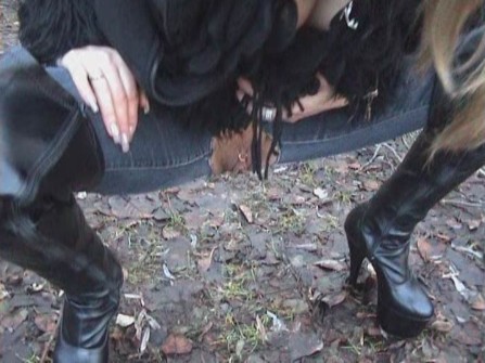 outdoor piss in cutout jeans