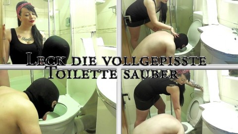 Leck die vollgepisste Toilette sauber