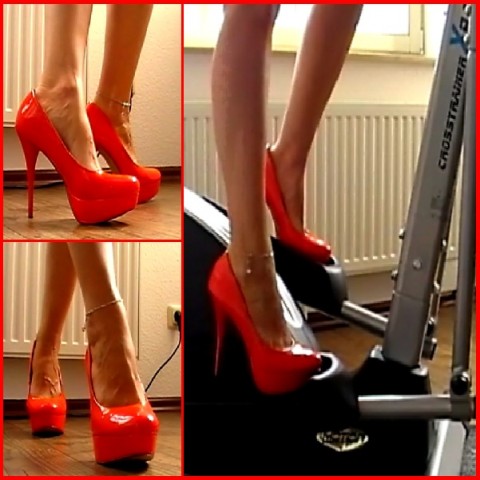 * In HighHeels auf dem Crosstrainer *