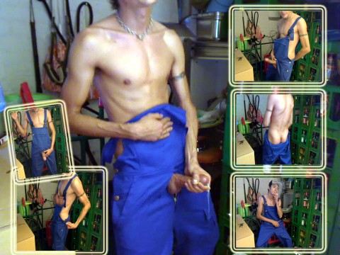 Latin jerk off in Overalls/Latzhose