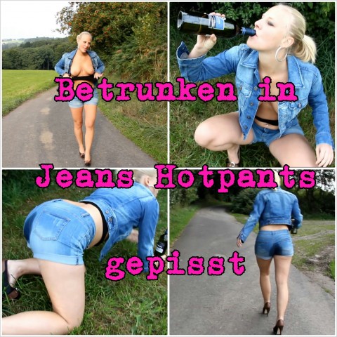 Drunk pissing in jeans hotpants